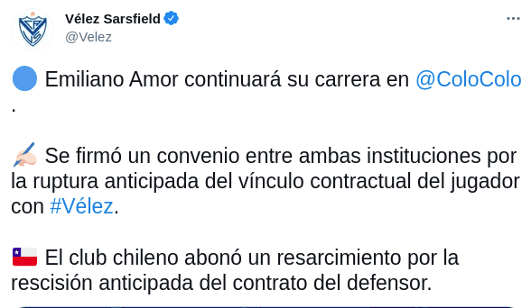 El mensaje de Vélez para confirmar la llegada de Amor a Colo Colo.