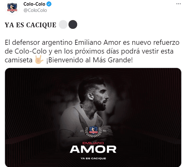 Colo Colo hizo oficial el fichaje de Emiliano Amor.