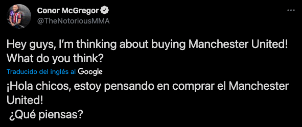 El mensaje de McGregor en Twitter.