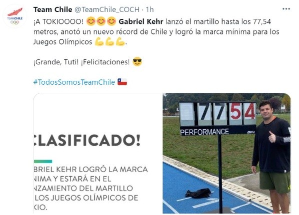 Team Chile celebra la clasificación de Gabriel Kehr