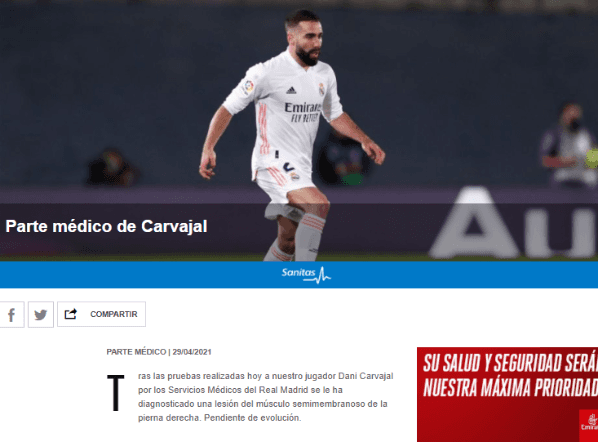 El comunicado de Real Madrid sobre Dani Carvajal