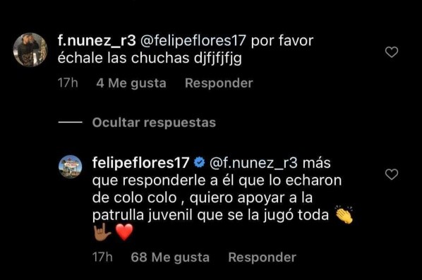 La respuesta de Felipe Flores a un hincha sobre la burla de Nico Castillo.