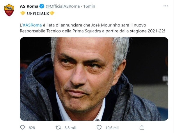 Mourinho oficializado por la AS Roma