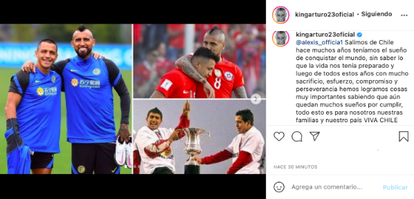 La publicación de Vidal a Alexis Sánchez. Foto: Instagram