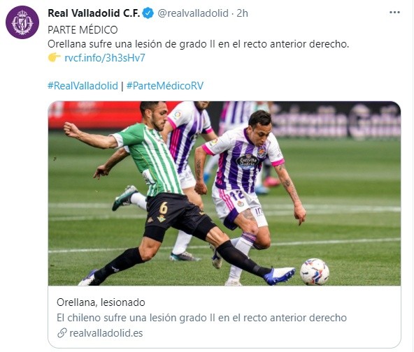 Valladolid lamenta la lesión de Fabián Orellana.