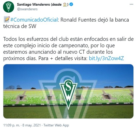 Wanderers anunció la renuncia de Ronald Fuentes este sábado a última hora.