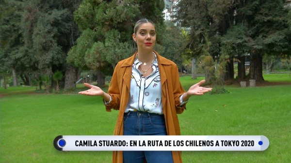 Camila Stuardo en su reaparición en TVN, para Zoom Deportivo.