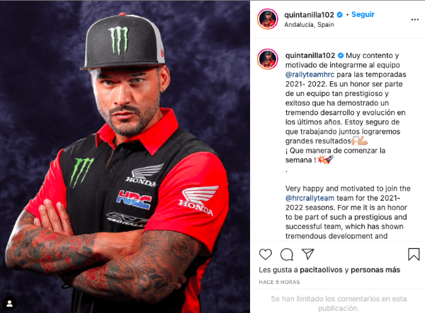 Pablo Quintanilla se une al equipo de Honda. (FOTO: @quintanilla102)