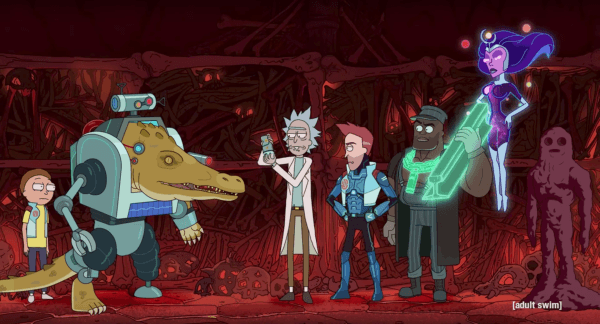 The Vindicators junto a Rick and Morty.