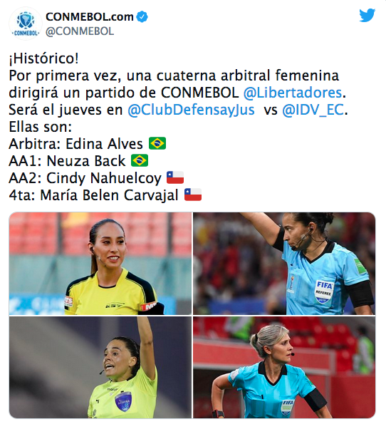 Noticia histórica de la Conmebol: árbitras brasileñas y chilenas para la Copa Libertadores masculina.