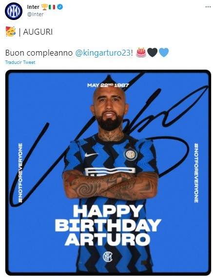 El saludo del Inter al cumpleañero Arturo Vidal.