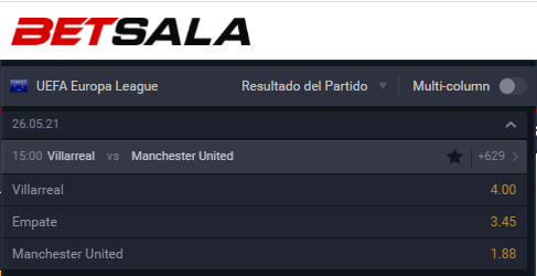 Las cuotas para que te la juegues por Villarreal o Manchester United en la final de la Europa League 2020/21. | Foto: Betsala.