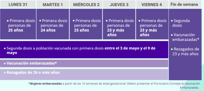 Calendario vacunación semana 31 de mayo al 6 de junio. (Foto: Yomevacuno.cl )