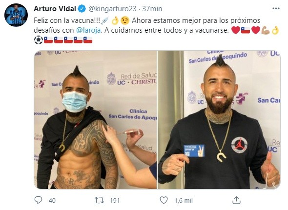 Arturo Vidal llegó a vacunarse contra el coronavirus.
