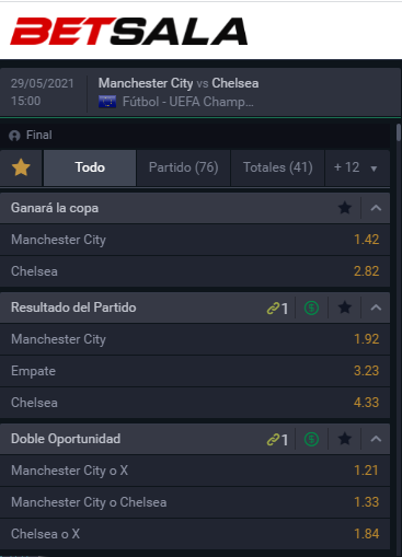 Estas son las cuotas para que te la juegues por la final de la UEFA Champions League entre Manchester City y Chelsea. | Foto: Betsala.
