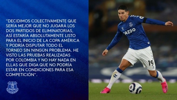 El comunicado médico del Everton sobre James Rodríguez.