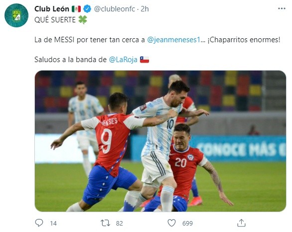León destaca la suerte de Lio Messi por enfrentar a Jean Meneses.
