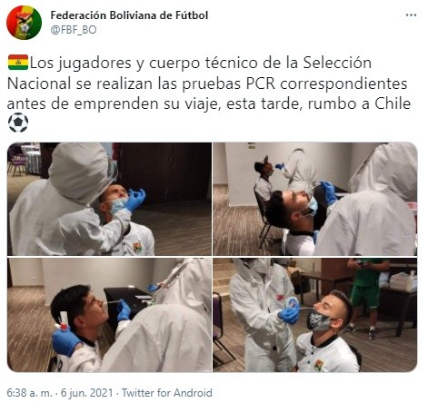 Bolivia dio negativo a los PCR antes de viajar a Chile.