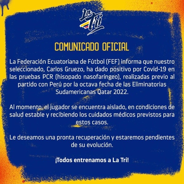 El comunicado de Ecuador sobre el positivo de Carlos Gruezo.