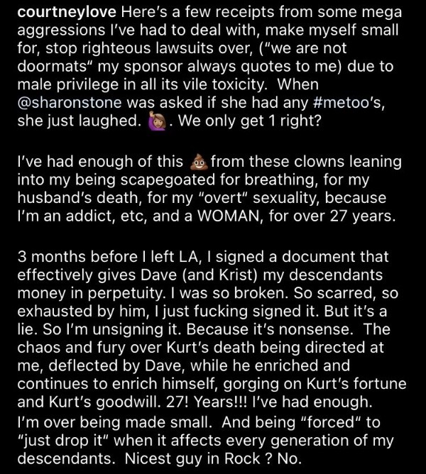 El polémico post de Courtney Love sobre Dave Grohl y Trent Reznor.(1)
