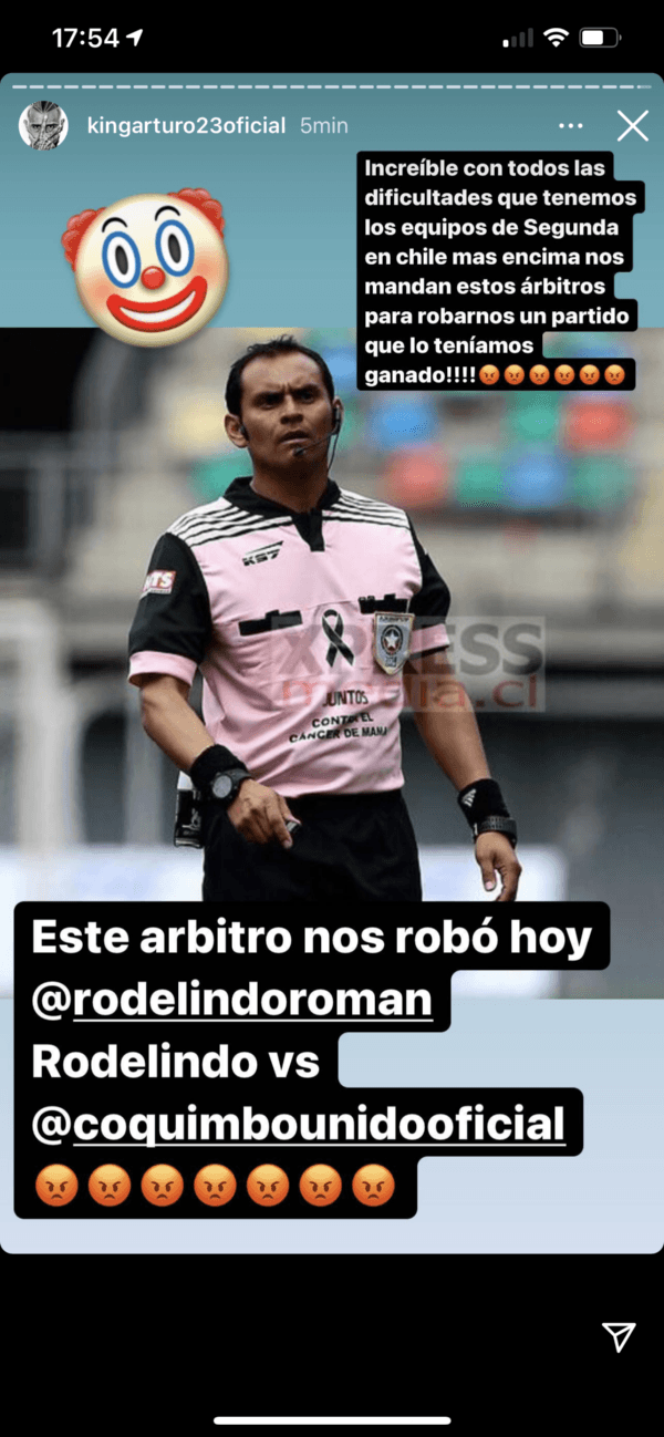 Arturo Vidal acusa robo del árbitro Omar Oporto al Rodelindo Román en Copa Chile frente a Coquimbo Unido.