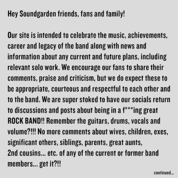 Las declaraciones de Soundgarden, tras recuperar el control sobre sus redes sociales.(4)