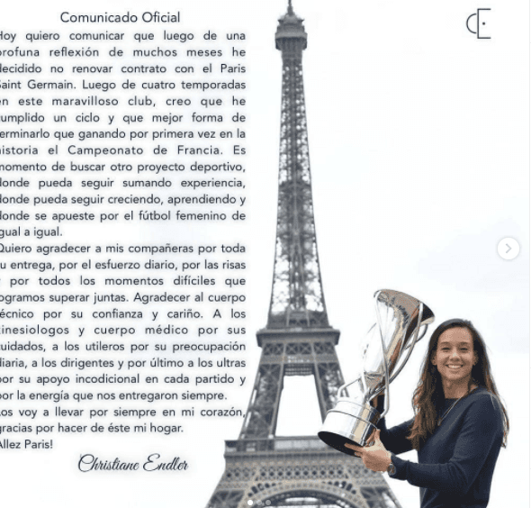 Endler dio a conocer la noticia esta madrugada a través de Instagram.