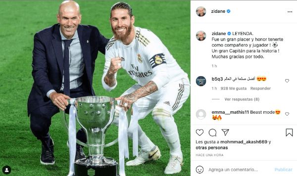 Captura del mensaje de Zidane a Sergio Ramos. (FOTO: Instagram Zidane)
