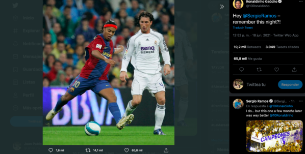 El divertido mensajeo entre Ronaldinho y Sergio Ramos.