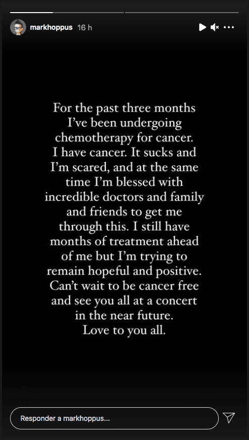 Las historias en que el vocalista y bajista de Blink-182, Mark Hoppus, reveló que tiene cáncer.(1)