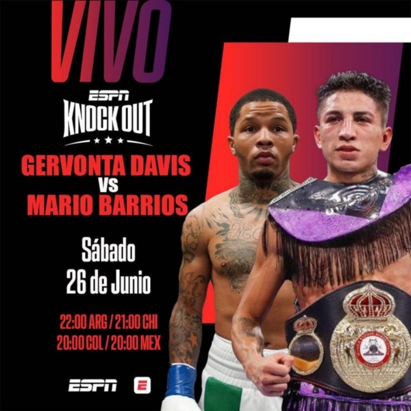 Afiche promocional de la pelea entre Gervonta Davis vs Mario Barrios. (Foto: ESPN)