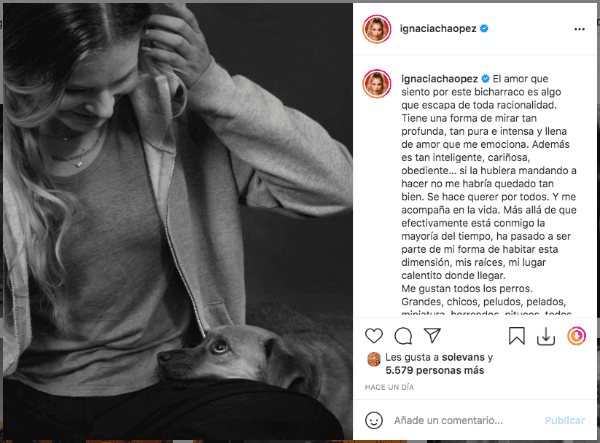 La publicación que Ignacia Allamand le dedicó a su mascota.