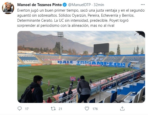 Manuel De Tezanos reacciona a la eliminación de la UC en Copa Chile frente a Everton.