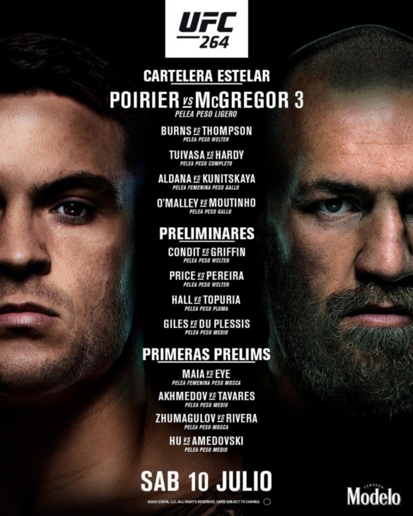 Cartelera UFC 264: Poirier vs McGregor 3. (Foto: UFC)
