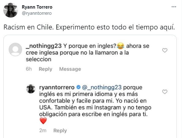 Ryann Torrero aseguró ser víctima de racismo en Chile y los hinchas reaccionan.