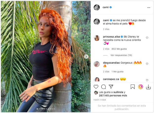 La publicación con la que Cami Gallardo dio a conocer su radical cambio de look.(1)