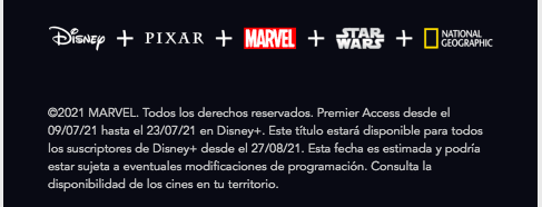El mensaje con la información sobre la liberación general de Black Widow en Disney+, o sea sin el pago adicional del Premier Access.