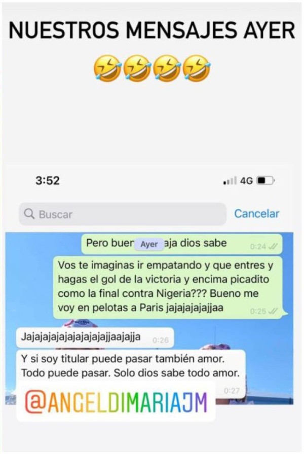El mensaje de Jorgelina a Di María antes de la final de la Copa América.