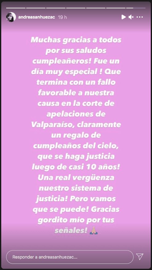 La publicación de la viuda de Roberto Bruce, Andrea Sanhueza, en Instagram
