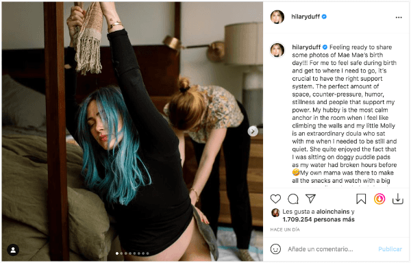 La publicación sobre el parto en casa que tuvo Hillary Duff para recibir a su tercer hijo.