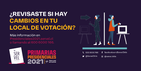 El llamado es a revisar con anticipación los locales de votación. Foto: @ServelChile