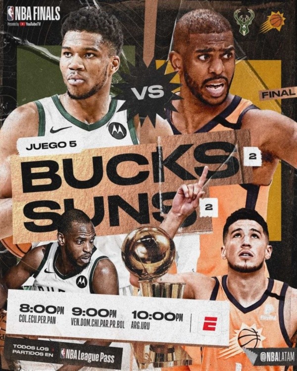 La serie está empatada 2-2, por lo que sí o sí habrá juego 6. Imagen: @nbalatam