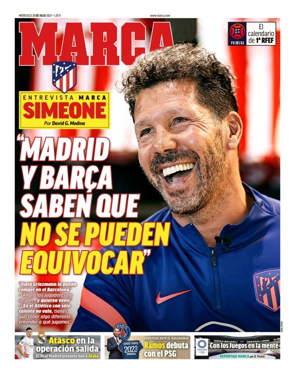 La portada de la edición de este miércoles de Marca.