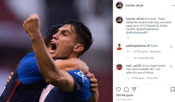 Galdames desmintiendo su partida al fútbol árabe (Instagram)