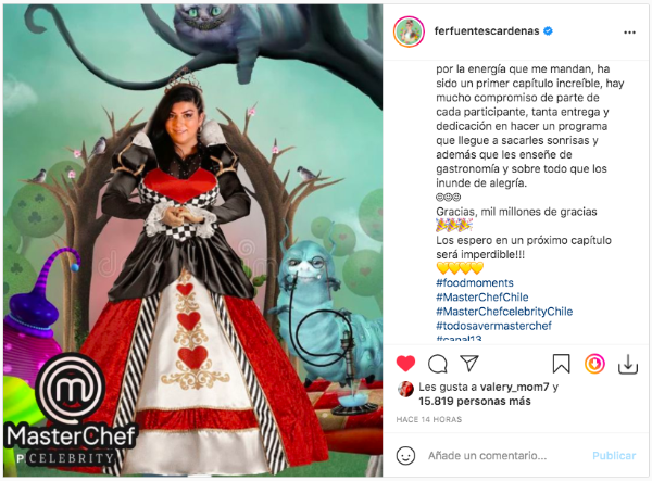 La publicación de la Chef Fernanda Fuentes, tras el primer episodio de Masterchef Celebrity.(1)