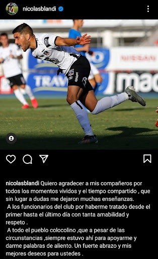 Mensaje de Nico Blandi en su cuenta de Instagram. (Captura: @nicolasblandi/)