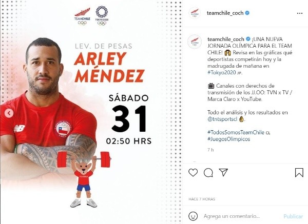 Arley Méndez es una carta importante del Team Chile en el objetivo de conseguir una medalla olímpica. (Foto: Instagram Team Chile)