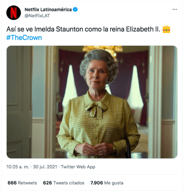 El tuit de Netflix sobre The Crown.