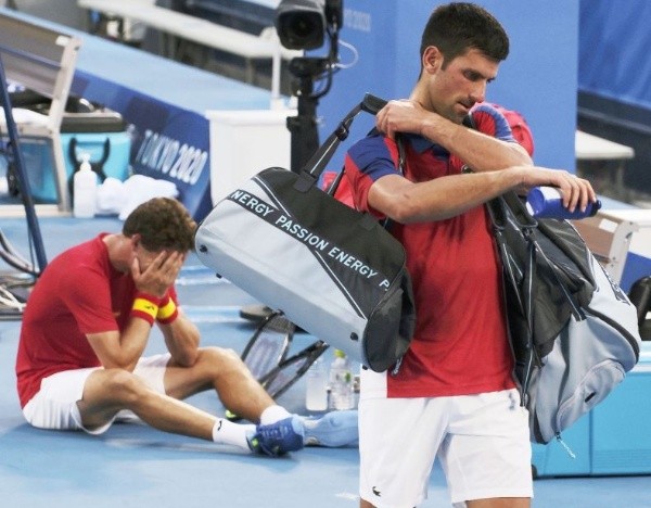 Pablo Carreño no puede creer el bronce olímpico y Novak Djokovic se va sin medallas.