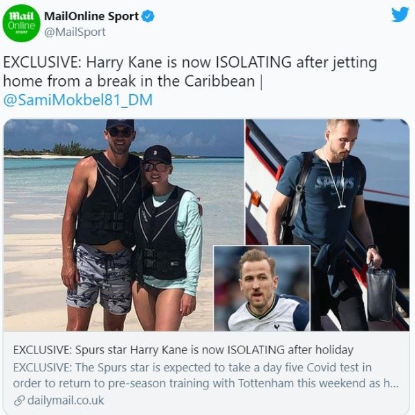 Harry Kane en sus vacaciones (Daily Mail)
